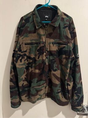 Stussy Camo Polar Fleece Full Zip Streetwear Fashion Mens Size XL
